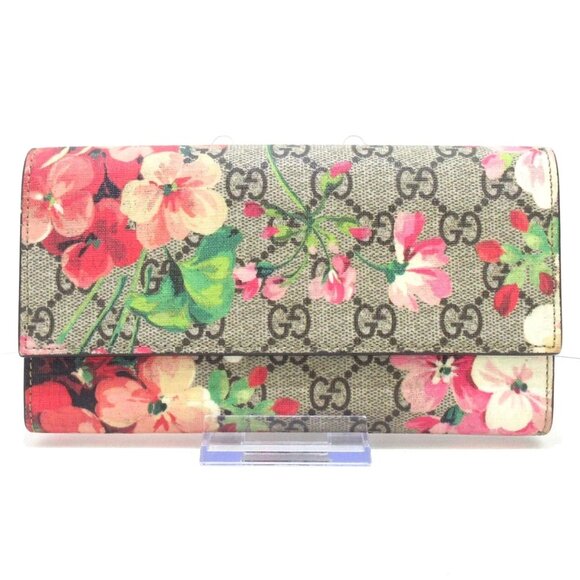 GUCCI GG Blooms Beige Dark Brown Multi PVC Long Wallet 538-072125 - Picture 1 of 11